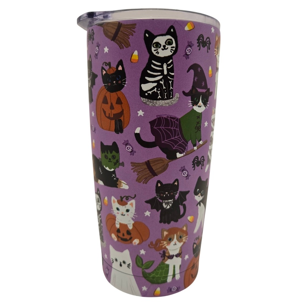 Clementine Paper Inc 20oz Halloween Cats Purple Stainless Steel Travel Tumbler